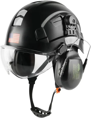 Casco de seguridad con visera y protección para los oídos, ajustable, ligero, ventilado, ABS, casco de trabajo para hombres y mujeres, suspensión de