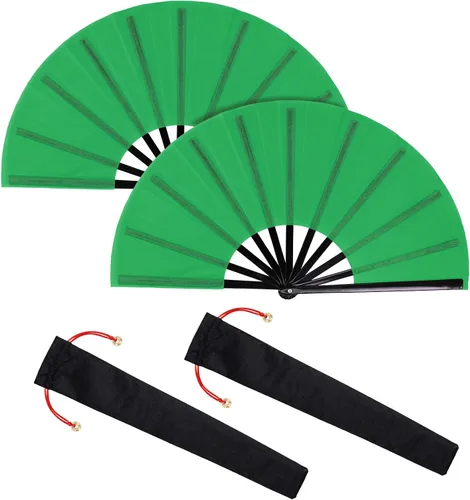 Miniatura 12 de Nydotd Paquete de 2 ventiladores plegables de mano grandes para fanáticos rave, tela de nailon plegable con funda de soporte para hombres y mujeres