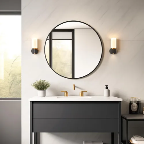 Miniatura 2 de USHOWER Espejos de baño para sobre lavabo, espejo circular de 30 pulgadas con marco de metal, espejo de pared negro para tocador, entrada, sala