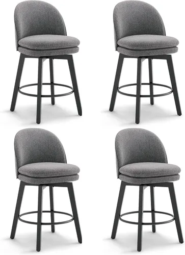 Miniatura 24 de Taburetes de Bar de Altura de Mostrador de 26 pulgadas Tapizados Giratorios con Respaldo y Patas de Madera para Isla de Cocina, Juego de 2, Tela