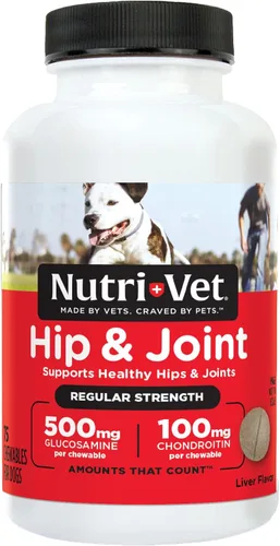 Nutri-Vet Suplementos para perros de fuerza regular para cadera y articulaciones, formulados con glucosamina condroitina, suministros para mascotas,