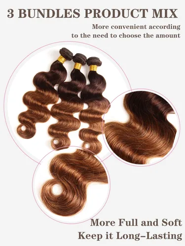 Miniatura 5 de Cabello Brasileño Ondulado Degradado de 2 Tonos 3 Paquetes Cabello Humano Virgen Remy Brasileño Paquetes de Tejido de Cabello Ondulado 100% Sin