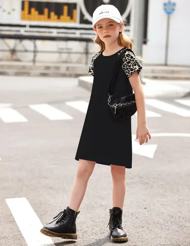 Miniatura 3 de Arshiner Vestido de verano para niñas de 5 a 12 años de manga corta de algodón estampado casual