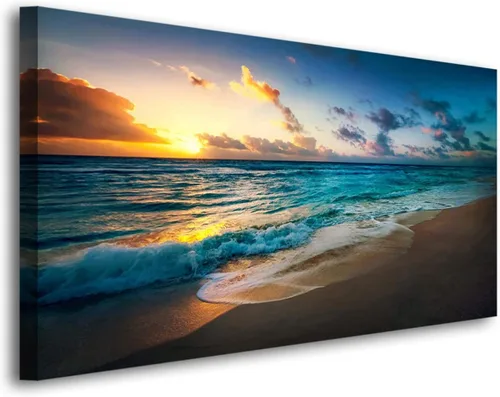 Miniatura 22 de Cuadros en Lienzo de Puesta de Sol en la Playa Arte de Pared para Sala de Estar Dormitorio Decoración de Pared, Impresiones de Arte de Pared