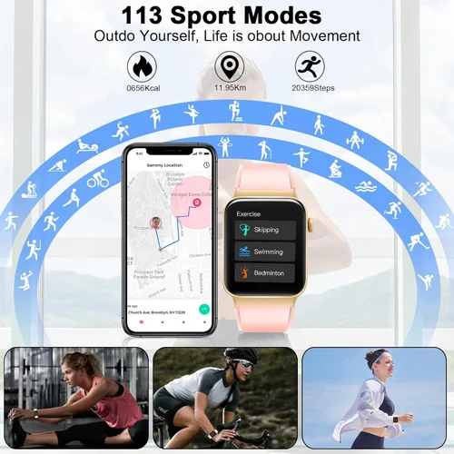 Miniatura 6 de Reloj inteligente para hombres y mujeres (respuesta/hacer llamadas), reloj inteligente de 1.85 pulgadas, 113 modos deportivos, rastreador de fitness