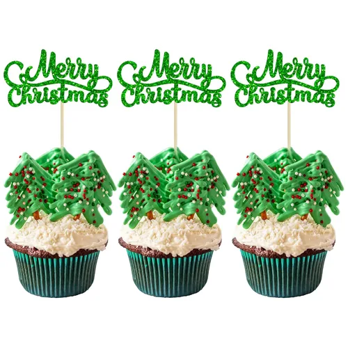 Miniatura 34 de Gyufise 24 piezas Adornos para cupcakes de jengibre de Navidad con purpurina, adornos para cupcakes de jengibre para revelar el género, púas