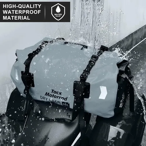Miniatura 3 de Bolsa de lona impermeable para hombres y mujeres, mochila seca enrollable con correas de fijación rápida, bolsa de sillín de motocicleta para Gris