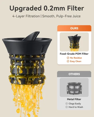 Miniatura 6 de MOKKOM Extractor de Jugo de Prensa Fría, Máquina Extractor de Jugo con Tolva de Alimentación Grande Actualizada, Alto Rendimiento de Jugo, Extractor