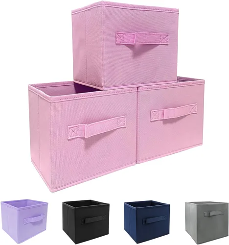 Miniatura 15 de EBIGIC Contenedores de almacenamiento negros de 9.0 x 7.5 x 7.5 pulgadas, tamaño pequeño Fabirc plegable, organizador de juguetes para armario, paño