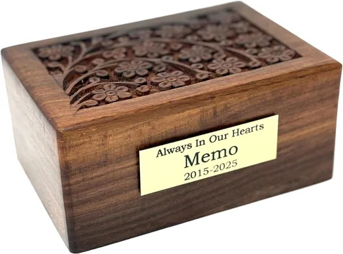Urna de madera tallada a mano para cenizas de madera tallada a mano para mascotas, regalos conmemorativos personalizados para gatos y perros