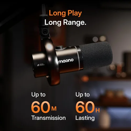 Miniatura 7 de MAONO PD200W Paquete de equipo de podcast híbrido inalámbrico para 2, kit de micrófono dinámico XLR USB con 2 soportes de escritorio, software