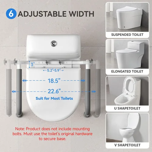 Miniatura 2 de Loyoda Riel de seguridad para inodoro de acero resistente, se atornilla de forma segura a los agujeros del asiento del inodoro, altura y ancho Blanco