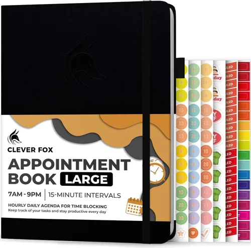 Clever Fox Libro de Citas – Planificador de Horarios por Horas con Incrementos de 15 Minutos – Planificador de Bloques de Tiempo para Trabajo Diario