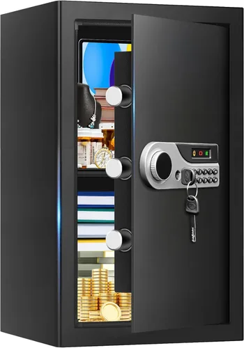 Miniatura 10 de Caja fuerte ignífuga grande de 3.4 pies cúbicos para el hogar, seguridad digital ignífuga e impermeable con teclado programable y bloqueo de llave