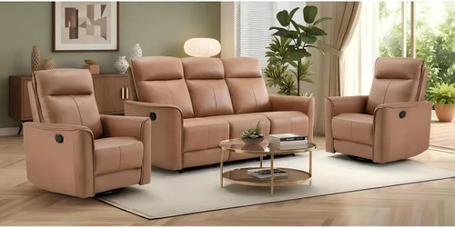 Miniatura 13 de CANMOV Juego de muebles de sofá reclinable manual para sala de estar, incluye sillas de enfermería Leathaire, reclinables giratorias, sillón