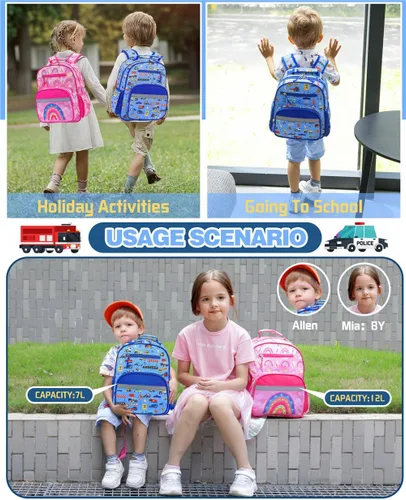 Miniatura 5 de Mochila para niños y niñas, bonita mochila ligera para preescolar, jardín de infantes, primaria, escuela primaria, Carros azules, 12L(Para Niños 5-8