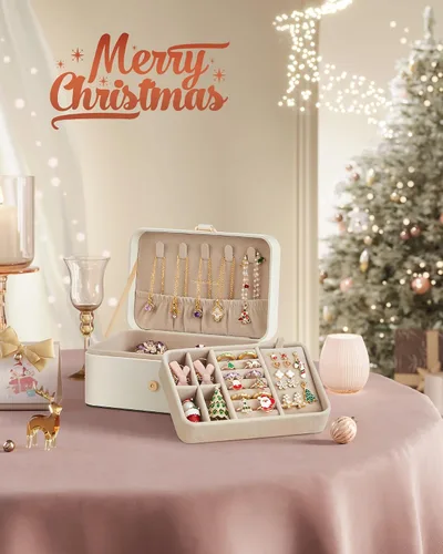 Miniatura 33 de SONGMICS Caja organizadora de joyas, estuche de viaje de 2 capas para aretes, collares, pulseras, almacenamiento portátil de joyas con gran Verde