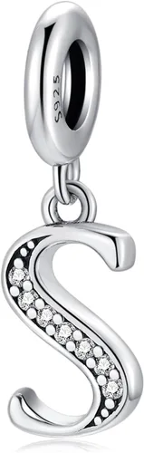 BETTY&SARAH Dijes de plata de ley 925 con letras para pulseras y collares, dije con inicial del alfabeto, regalo de joyería para mujer