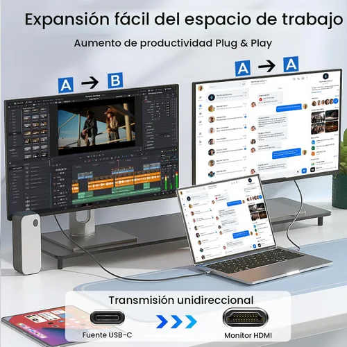 Miniatura 3 de UANTIN Cable USB C a HDMI de 3 pies Cable USB 3.1 tipo C a HDMI de alta velocidad 4K [compatible con Thunderbolt 3/4/5] con MacBook, Galaxy S9 a