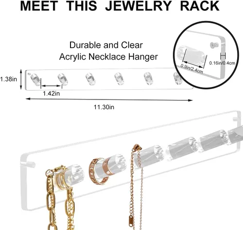 Miniatura 2 de AITEE Soporte para collares, organizador de collar acrílico montado en la pared con 6 ganchos, para colgar collares, joyas, brazaletes, pulseras