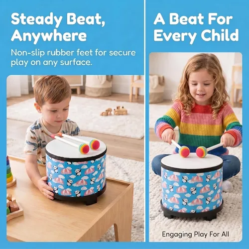 Miniatura 6 de Tambor Tom para niños pequeños: juguetes musicales para bebés, instrumentos de percusión de 8 pulgadas, tambor de madera Montessori Toys para Azul 8