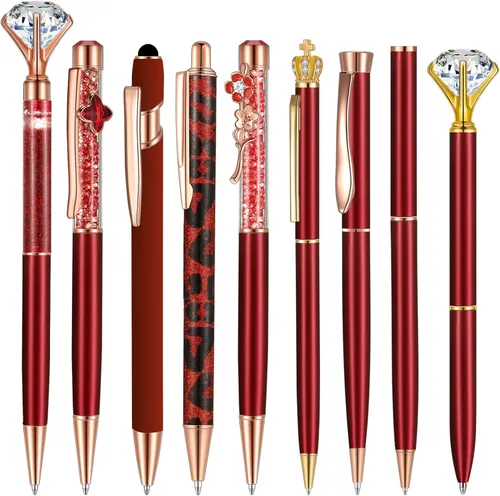 Miniatura 17 de Janmini Juego de 9 bolígrafos de punta de bola de metal con diamantes de cristal y purpurina para diario, tinta negra, cosas bonitas y lindas