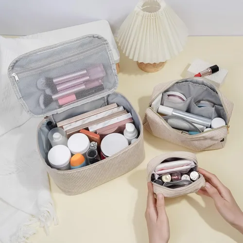 Miniatura 5 de MAGEFY Pequeña bolsa de maquillaje para bolso, mini bolsa de cosméticos de pana, linda bolsa cosmética para mujeres con bolsillos deslizantes