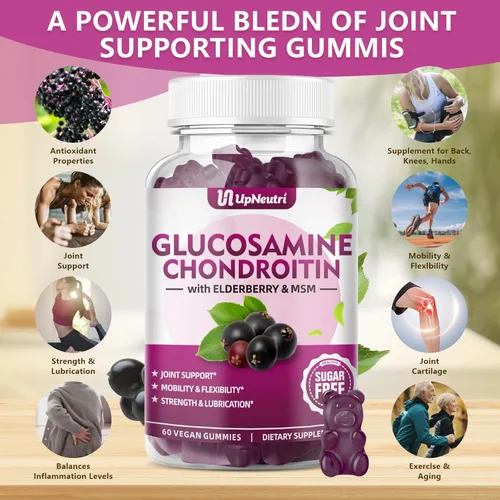 Miniatura 3 de GGlucosamina Gomitas de condroitina sin azúcar, extra fuerte, 1500 mg de glucosamina con condroitina MSM y cúrcuma, suplemento de apoyo articular