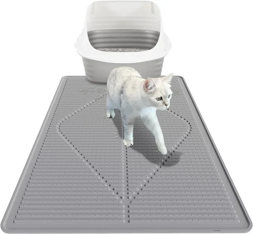 Miniatura 10 de Mofason Tapete de goma para arena para gatos, tapete para caja de arena para gatitos, tapete de silicona para atrapar arena, suministros y Negro