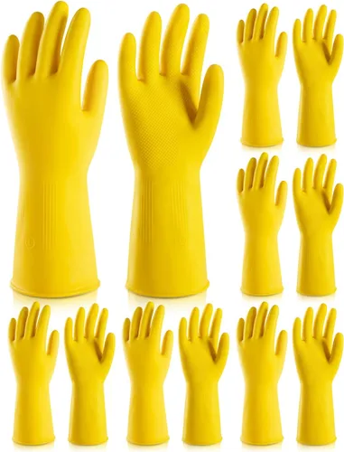 Miniatura 11 de 3 pares de guantes de goma para lavar platos, guantes reutilizables para el hogar para lavar platos, limpieza de cocina, pintura, jardinería