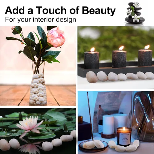 Miniatura 5 de Roca de río blanco crema de 20 libras, guijarros decorativos para plantas, rocas de río para paisajismo al aire libre, piedras pulidas de 0.3 a 0.8
