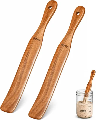 Paquete de 2 Spurtle de madera para masa madre, mezcla, alcanzar el fondo del frasco, batidor de masa, espátula de frasco de mango largo,