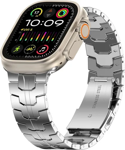 Miniatura 30 de MioHHR Correa y funda de acero inoxidable compatible con Apple Watch Band de 1.614 in, 1.575 in y 1.496 in, cubierta protectora de metal para Negro