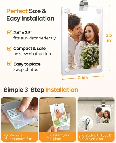Miniatura 5 de 2 soportes para fotos de automóvil para visera solar – Clip magnético de 2.4 x 3.5 pulgadas para visera de automóvil, pantalla de fotos horizontal