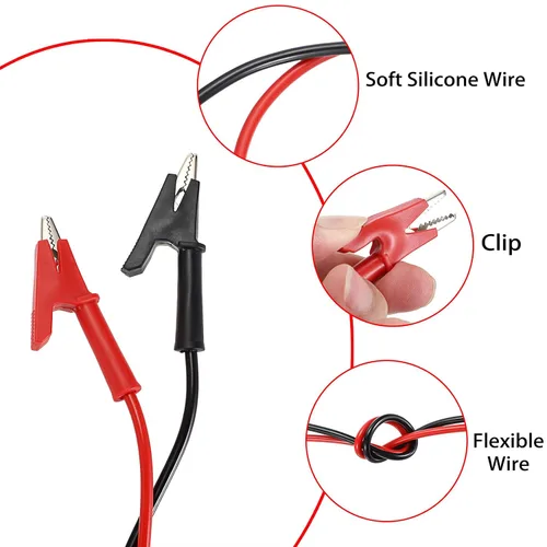 Miniatura 4 de Sumnacon Clips de cocodrilo de doble extremo, cable de alambre de prueba de 15A con clips aislantes, 2 piezas de 9.8 pies/3M de cable flexible