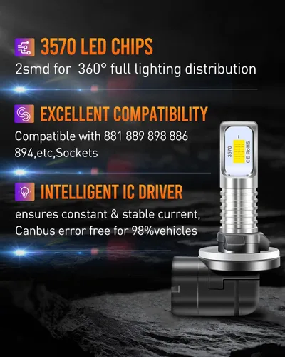 Miniatura 8 de Bombilla LED antiniebla 881, 6500 K, xenón blanco, extremadamente brillante, 886 889 894 898, repuesto para luces antiniebla, paquete de 2 Blanco