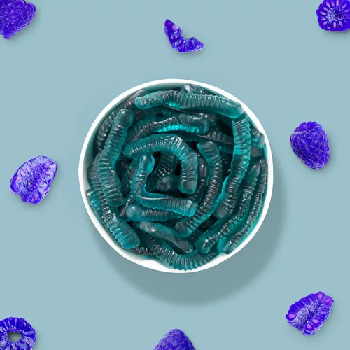 Miniatura 5 de FirstChoiceCandy Gusanos de gomita agridulce, varios sabores y colores sólidos (1 libra, frambuesa azul)