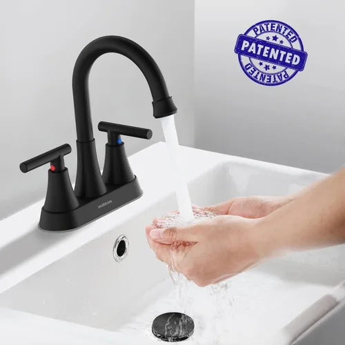 Miniatura 2 de Grifos de Baño para Lavabo de 3 Orificios, Hurran Grifo de Lavabo de Baño Negro Mate de 4 Pulgadas con Desagüe Pop-up y 2 Mangueras de Suministro, 2