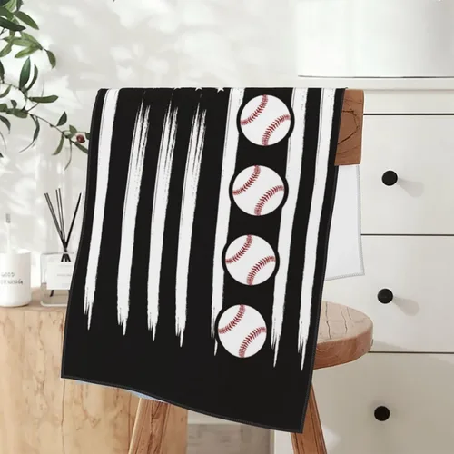 Miniatura 7 de Juego de 2 toallas de mano de béisbol, regalo para los amantes del béisbol, suaves y absorbentes, toallas de baño con bandera estadounidense