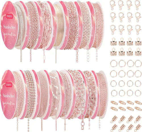 Miniatura 9 de ENERFUN Cadenas de collar de oro para hacer joyas, 112 pies, 15 rollos de cadenas a granel para hacer collares, pulseras, accesorios con anillos