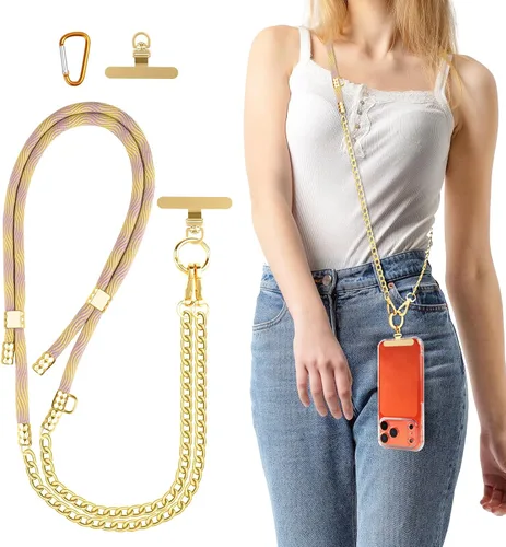 Cordón cruzado para teléfono, correa trenzada multicolor ajustable para teléfono y combinación de correa de cadena para teléfono, hebilla de metal