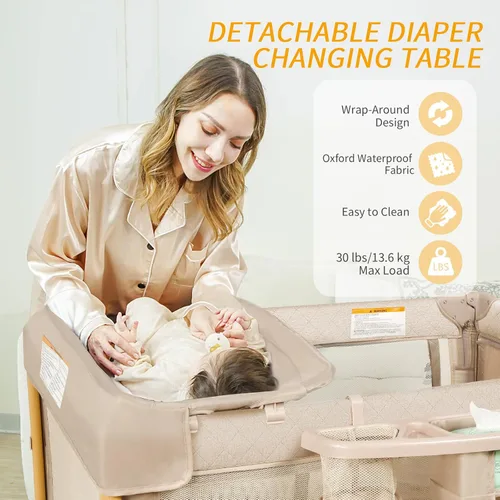 Miniatura 5 de Moisés de Bebé Cuna de Cabecera para Viajar con Configuración de Una Mano, Corralito Plegable 5 en 1 para Bebé, Parque Infantil Portátil con Moisés