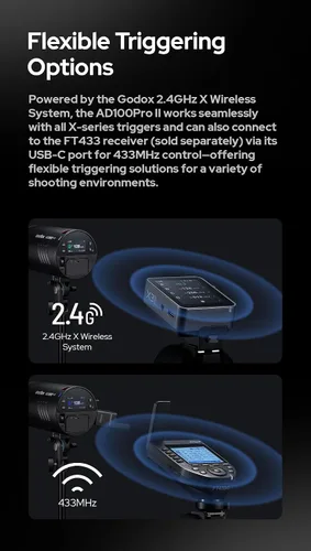 Miniatura 4 de Godox AD100 Pro II AD100Pro II AD100ProII Flash Strobe, 2.4GHz X System+433Mhz Module/2850mAh Batería/2W LED/10 niveles de brillo/490 Pops