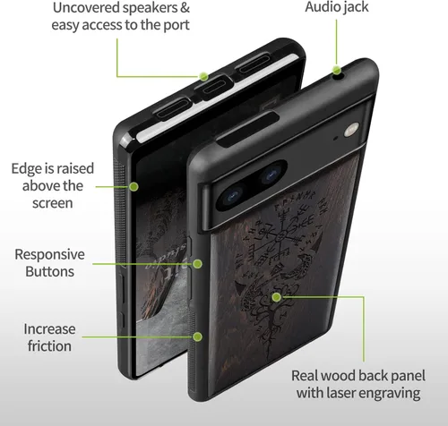 Miniatura 6 de Carveit Funda de madera para Pixel 7 [madera natural y TPU suave negro] a prueba de golpes, funda de madera única y elegante compatible con Google