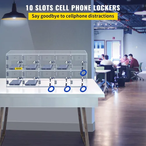 Miniatura 4 de VEVOR Clóset de almacenamiento para teléfono celular, 10 ranuras de material acrílico con cerraduras de puerta y llaves, bolsillo de gabinete