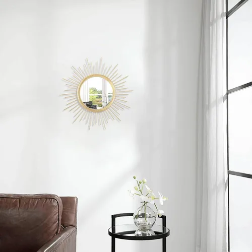 Miniatura 4 de Espejos Dorados para Pared Sunburst Decoración Arte Espejo Bohemio Hogar Redondo Moderno Espejo de Metal para Dormitorio Sala de Estar Pasillo Baño