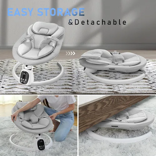 Miniatura 4 de T TICCI Columpios de bebé para bebés, gorila Bluetooth de 5 velocidades, altavoz de música, control remoto, uso en interiores y exteriores, gris