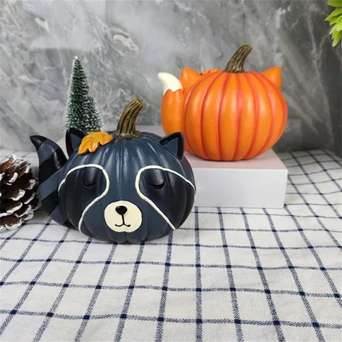Miniatura 4 de BULINGNA Estatua de calabaza de animales de dibujos animados, escultura de resina pequeña, adorno de escritorio, decoración del hogar, Halloween