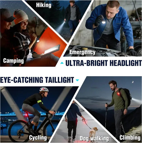 Miniatura 7 de WORKPRO Luz de bicicleta para conducción nocturna, luces de bicicleta recargables ultra brillantes delanteras y traseras, 3+5 modos de juego