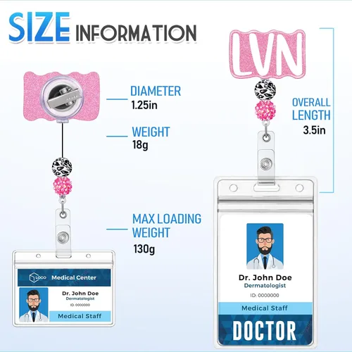 Miniatura 5 de Plifal Carrete de identificación LVN para enfermera retráctil con clip para tarjeta de identificación de enfermera licenciada y auxiliar